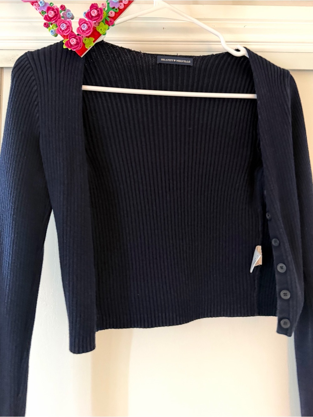 Brandy Melville Navy Blue Ribbed Button-Front Cardigan